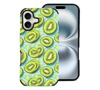Novastar Compatibile con iPhone 16 Custodia estetica sottile da 6,1 pollici - Custodia in pelle microfibra con stampa a bolle di kiwi compatibile con iPhone 16 Custodia per telefono per donne e uomini