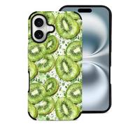 Novastar Compatibile con iPhone 16 Custodia estetica sottile da 6,1 pollici - Custodia in pelle microfibra verde con stampa kiwi compatibile con iPhone 16 Custodia per telefono per donne e uomini