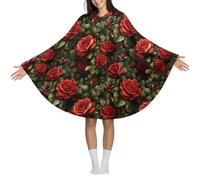 Novastar Coperta indossabile con cappuccio per donne e uomini, classica stampa con rose rosse, coperta invernale calda, scialle, morbida e accogliente flanella oversize indossabile, mantello con tasca