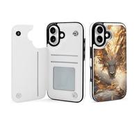 Novastar Custodia a portafoglio compatibile con iPhone 16 - Custodia in pelle con drago bianco con corno dorato, compatibile con iPhone 16, compatibile con iPhone 16 custodia con porta carte per donne