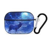 Novastar Custodia compatibile con AirPods Pro di seconda generazione, custodia carina compatibile con AirPods Pro, custodia al chiaro di luna con cielo notturno con cervo innevato compatibile con