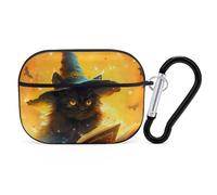 Novastar Custodia compatibile con AirPods Pro di seconda generazione, custodia carina compatibile con AirPods Pro, custodia per Halloween, cappello da strega blu, gatto nero compatibile con custodia