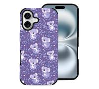 Novastar Custodia compatibile con iPhone 16 estetica sottile da 6,1 pollici - Custodia in pelle microfibra viola con stampa koala compatibile con iPhone 16 Custodia per telefono per donne e uomini