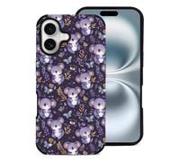 Novastar Custodia compatibile con iPhone 16, estetica sottile da 6,1 pollici, in pelle di microfibra, con stampa di fiori di koala viola, compatibile con iPhone 16, per donne e uomini, antigraffio