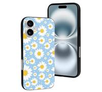 Novastar Custodia compatibile con iPhone 16 - Graziosa custodia in silicone morbido con margherite e fiori celesti blu e cielo stellato, compatibile con iPhone 16, per donne e uomini