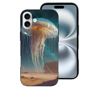 Novastar Custodia compatibile con iPhone 16 Plus - Custodia morbida in silicone con meduse giganti nel deserto, alla moda, compatibile con iPhone 16 Plus, per donne e uomini, colore nero