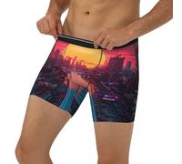 Novastar Cyberpunk - Boxer da uomo con fascia elastica per il tramonto al neon e paesaggio urbano, Nero , S
