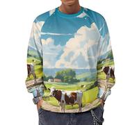Novastar Felpa con cappuccio da uomo, scollo rotondo, maniche lunghe, motivo mucca della fattoria, stile 2, XL