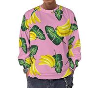 Novastar Felpa da uomo con cappuccio a collo rotondo con motivo a foglie verdi banane, maglione a maniche lunghe, Stile 16, L