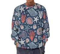Novastar Felpa da uomo, girocollo, con cappuccio, estiva, spiaggia, stella marina, conchiglia, maniche lunghe, pullover casual, Stile-8, S