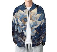 Novastar Giacca leggera da uomo - Blue Golden Dream Lotus Giacca bomber con cerniera, giacca a vento casual da uomo, Stile-38, M