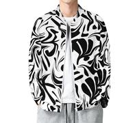 Novastar Giacca leggera da uomo - Vibrante Boho Fiore Nero Bianco Zip Up Bomber Jacket Uomo Casual Giacca a Vento Cappotto, Stile-12, XL