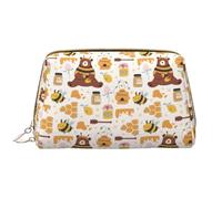 Novastar Grande borsa da viaggio per il trucco, con grazioso barattolo di miele e alveare in pelle PVC, borsa per cosmetici da donna con cerniera, borsa portatile per trucchi e articoli da toeletta da