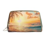 Novastar Grande borsa da viaggio per il trucco, con scena tropicale al tramonto sulla spiaggia, in PVC, borsa per cosmetici da donna, con cerniera, borsa portatile per trucchi e articoli da toeletta