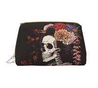 Novastar Grande borsa da viaggio per il trucco, motivo scheletro di geisha con fiori, in pelle PVC, borsa per cosmetici da donna con cerniera, borsa portatile per trucchi e articoli da toeletta da