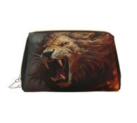 Novastar Grande borsa da viaggio per trucchi, con leone e fiamma, borsa per cosmetici in pelle PVC, da donna, con cerniera, portatile, per la cura della pelle