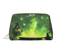 Novastar Grande trousse da viaggio per trucchi - Halloween Foresta Verde Strega Pvc Borsa cosmetica da donna in pelle PVC con cerniera, borsa portatile per trucco borsa per la cura della pelle borsa