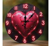 Novastar Orologio da parete decorativo a batteria, 25,4 cm, moderno cuore rosso in legno con stampa 2D, senza ticchettio, silenzioso, orologio da parete per soggiorno, camera da letto, ufficio, hotel