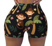 Novastar Pantaloncini da allenamento senza cuciture da donna, con scimmie che oscillano dalle palme, palestra, corsa, yoga, biker, pantaloncini in spandex per donne, Nero, M