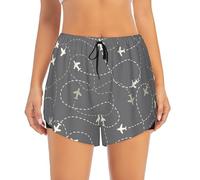 Novastar Pantaloncini da corsa da donna - Percorsi aerei intorno al mondo - Pantaloncini da allenamento sportivi da yoga con tasche foderate, Nero , XXL