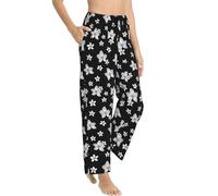 Novastar Pantalone pigiama da donna - Orchidea Plumeria Fiore Casual Pantaloni da notte e relax da donna con tasche, nero/bianco, L