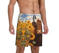 Novastar Pantaloni da pigiama da uomo - Campagna girasole mucca sonno comodi pantaloncini pigiama da uomo, pantaloni pigiama per uomo pantaloncini da salotto, Nero, XL