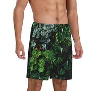Novastar Pantaloni da pigiama da uomo, con foglie rigogliose e piante verdi, comodi pantaloncini da pigiama da uomo, pantaloncini da pigiama da uomo, Nero, L