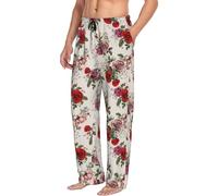 Novastar Pantaloni da pigiama da uomo con tasche - Belle rose rosse - Pantaloni da pigiama morbidi e comodi da uomo, Nero , XXL