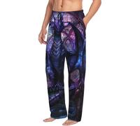 Novastar Pantaloni da pigiama da uomo con tasche - Drago fantasia nella cattedrale - Pantaloni da pigiama morbidi da uomo, nero/bianco, XL