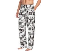 Novastar Pantaloni da pigiama da uomo con tasche in stile hawaiano retrò morbidi e comodi, nero/bianco, S