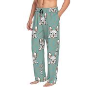 Novastar Pantaloni da pigiama da uomo con tasche in stile vintage Pop Art Bulldog francese morbido da uomo, nero/bianco, XXL