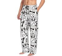 Novastar Pantaloni da pigiama da uomo con tasche, motivo bulldog francese, neri e bianchi, morbidi, comodi pantaloni da salotto da uomo, Nero, XL
