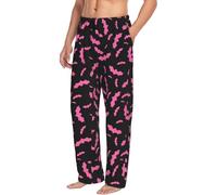 Novastar Pantaloni da pigiama da uomo con tasche - pipistrello rosa di Halloween - neri - freschi, morbidi, comodi pantaloni da uomo, nero/bianco, S
