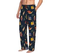 Novastar Pantaloni da pigiama da uomo con tasche, stampa con foglie di lumaca, neri, morbidi, comodi pantaloni da salotto da uomo, Nero, S