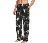 Novastar Pantaloni da pigiama da uomo con tasche, stile gotico, con teschio di capra, morbidi, comodi, nero/bianco, M