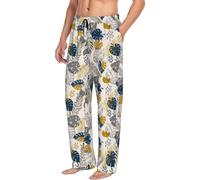 Novastar Pantaloni da pigiama da uomo con tasche, stile hawaiano, a foglia dorata, morbidi, comodi, nero/bianco, S