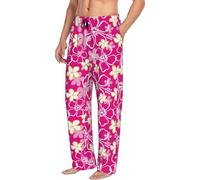 Novastar Pantaloni da pigiama da uomo con tasche, stile hawaiano, motivo floreale rosa, morbidi, comodi, nero/bianco, M