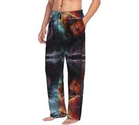 Novastar Pantaloni da pigiama da uomo con tasche, stile inchiostro colorato, morbidi, comodi pantaloni da pigiama da uomo, nero/bianco, M