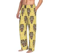 Novastar Pantaloni da pigiama da uomo con tasche, stile indiano gufo, morbidi, comodi, Nero , M