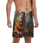 Novastar Pantaloni da pigiama da uomo, pantaloncini da pigiama da uomo con leone che medita nella giungla, comodi pantaloncini da pigiama da uomo, Nero, S
