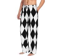 Novastar Pantaloni pigiama da uomo con tasche, con diamanti bianchi e neri, morbidi, comodi pantaloni da salotto da uomo, Nero, L