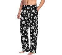 Novastar Pantaloni pigiama da uomo con tasche - Orchidea Plumeria Fiore - Pantaloni pigiama morbidi e comodi da uomo, nero/bianco, XXL