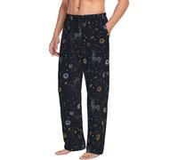 Novastar Pantaloni pigiama da uomo con tasche, Via Lattea, costellazione del sole, cervo, morbidi, comodi pantaloni da salotto da uomo, Nero , L