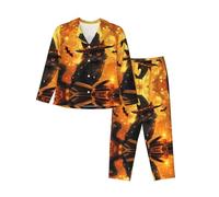 Novastar Pigiama da donna per Halloween, a maniche lunghe, cappello da strega di Halloween, gatto nero, pipistrello, pigiama da donna, 2 pezzi, Nero, M