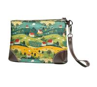 Novastar Pochette da donna piccola - Portafogli da polso in pelle con stampa paesaggi villaggio alla moda con cinturino da polso