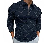 Novastar Polo a maniche lunghe da uomo - Black Fish Scales Maglietta da golf da uomo autunnale casual con cerniera, Stile-1, M