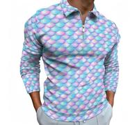 Novastar Polo a maniche lunghe da uomo - blu rosa squame di pesce trendy golf autunno t-shirt casual con cerniera, Stile-26, M