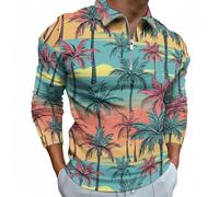 Novastar Polo a maniche lunghe da uomo, maglietta autunnale da golf da uomo con palme hawaiane colorate, casual con cerniera, Stile-22, L