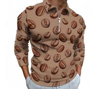 Novastar Polo a maniche lunghe da uomo, stampa marrone chicco di caffè, maglietta autunnale casual con cerniera, Stile-37, S