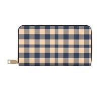 Novastar Portafogli sottili in pelle per donne e uomini - Blu Marrone Twill Stripe Plaid Card Wallet per donne uomini con cerniera